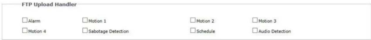 FTP Upload Handler □ Alarm □ Motion 1 □ Motion 2 □ Motion 3 □ Motion 4 □ Sabotage Detection □ Schedule □ Audio Detection