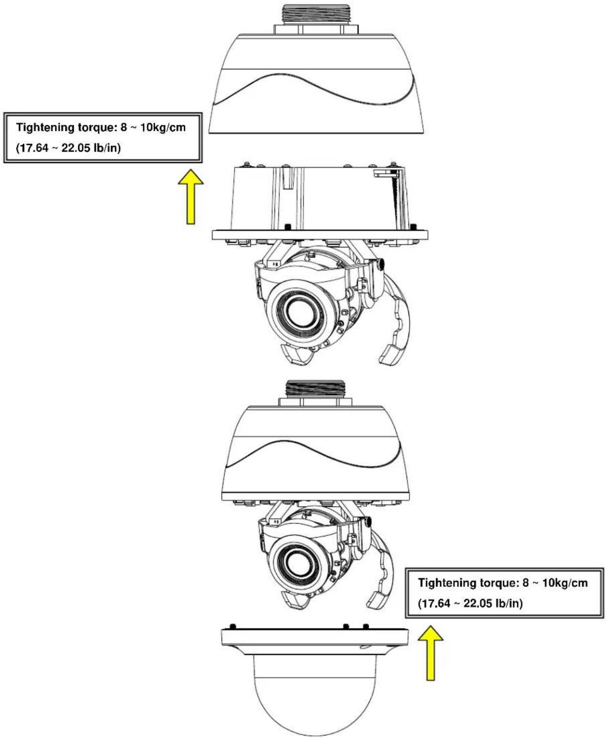 Tightening torque: 8 ~ 10kg/cm (17.64 ~ 22.05 lb/in) Tightening torque: 8 ~ 10kg/cm (17.64 ~ 22.05 lb/in)