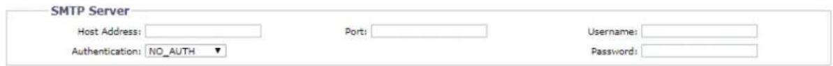 SMTP Server Host Address: Port: Username: Authentication: NO_AUTH ▼ Password: