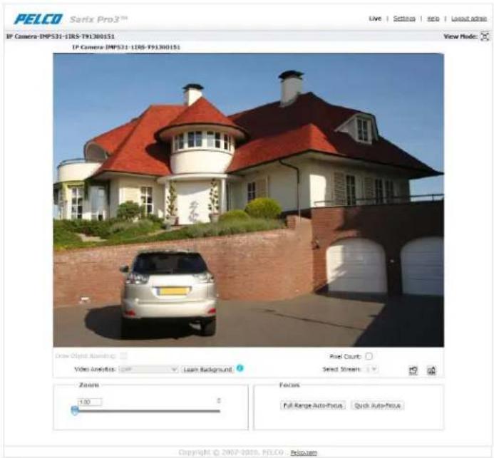PELCO Satix Pro3™ IP Camera-IMP531-12RS-T91300151 View Mode: IP Camera-IMP531-12RS-T91300151 Draw Object Building: Video Analytics: Loan Learn Background: Pixel Count: Select Streams: Zoom: 1.00 Focus Full Range AutoFocus: Quick AutoFocus Copyright © 2007-0810, PELCO , Pelo.com