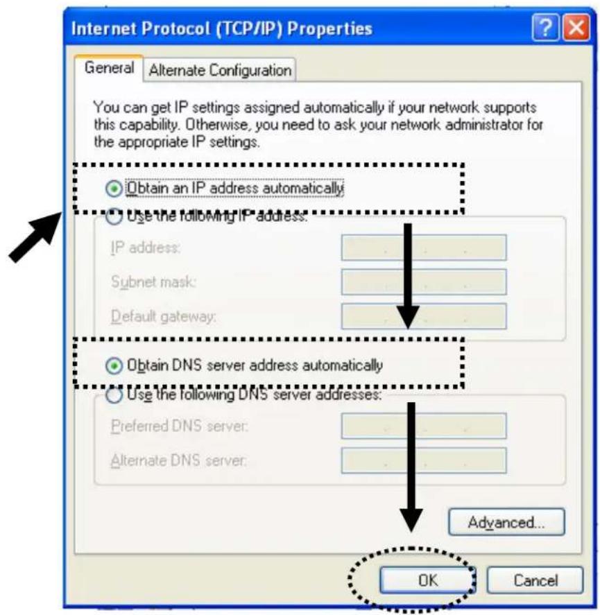 Internet Protocol (TCP/IP) Properties General Alternate Configuration You can get IP settings assigned automatically if your network supports this capability. Otherwise, you need to ask your network administrator for the appropriate IP settings. Obtain an IP address automatically Use the following IP address: IP address: Subnet mask: Default gateway: Obtain DNS server address automatically Use the following DNS server addresses: Preferred DNS server: Alternate DNS server: Advanced... OK Cancel