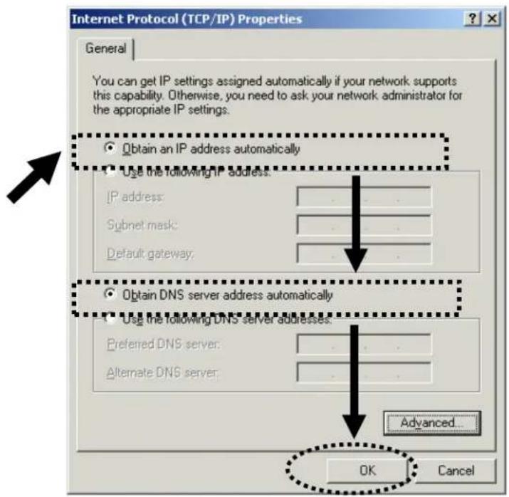 Internet Protocol (TCP/IP) Properties General You can get IP settings assigned automatically if your network supports this capability. Otherwise, you need to ask your network administrator for the appropriate IP settings. Obtain an IP address automatically Use the following IP address: IP address: Subnet mask: Default gateway: Obtain DNS server address automatically Use the following DNS server addresses: Preferred DNS server: Alternate DNS server: Advanced... OK Cancel