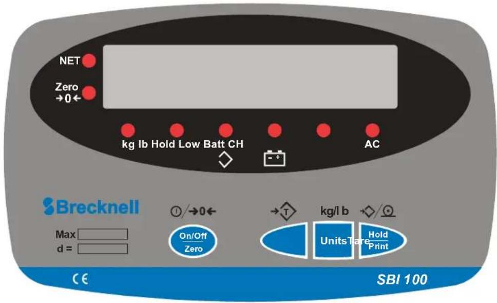 NET Zero →0← kg Ib Hold Low Batt CH AC S Brecknell Max d = ①/→0← On/Off Zero →T kg/l b UnitsTare Hold Print CE SBI 100