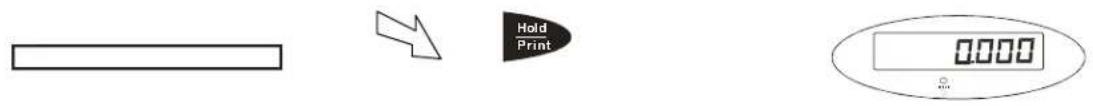 Diagram showing a blank rectangle, a downward arrow labeled 'Hold Print', and a digital display displaying '0.000'.