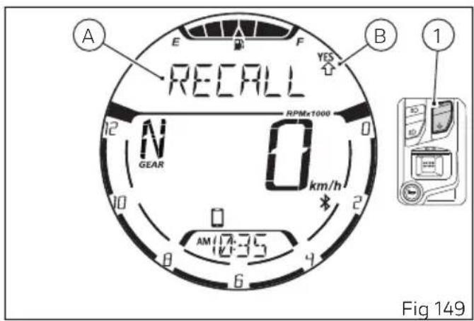 A E F YES B 1 RECALL RPMx1000 N GEAR 0 km/h 2 AM 17.35 6 Fig 149