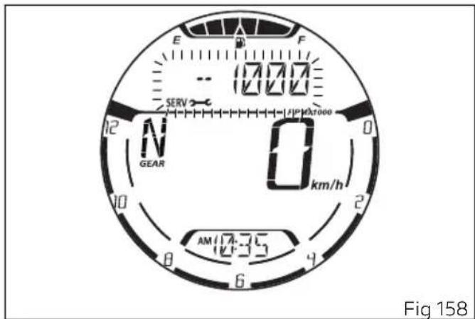 E F 1200 SERV 12 N GEAR 0 km/h 10 2 AM 17.35 4 6 Fig 158
