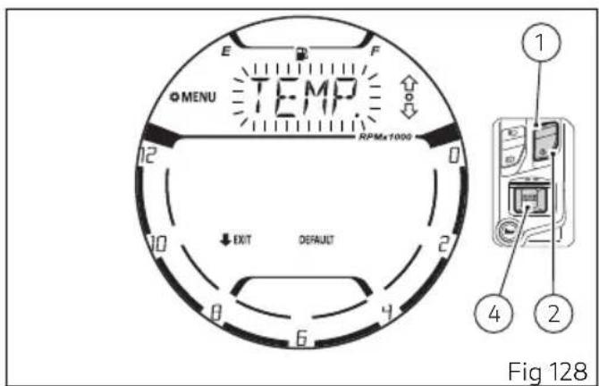 E F MENU TEMP RPMx1000 EXIT DEFAULT Fig 128
