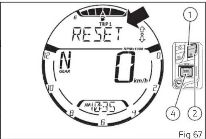 E TRIP 1 RESET N GEAR 0 km/h AM 12:35 6 4 2 0 12 1 ① ④ ② Fig 67