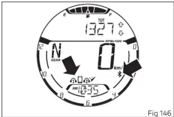 E TOT 1327 F RPMx1000 N GEAR 0 km/ AM 17:35 6 4 Fig 146