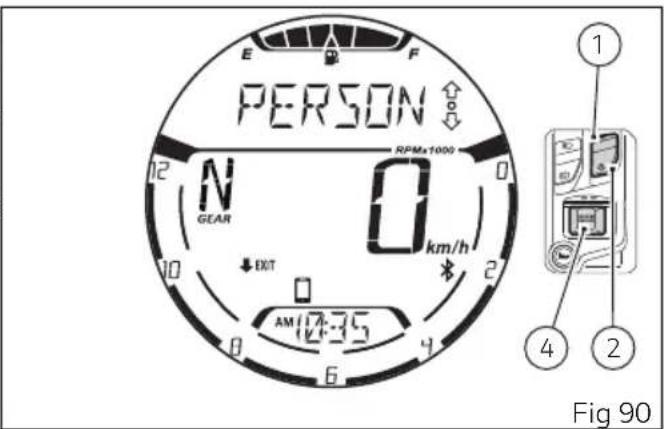 PERSON RPMx7000 N GEAR 0 km/h EXIT AM 17:35 6 4 2 12 10 ① ④ ② Fig 90