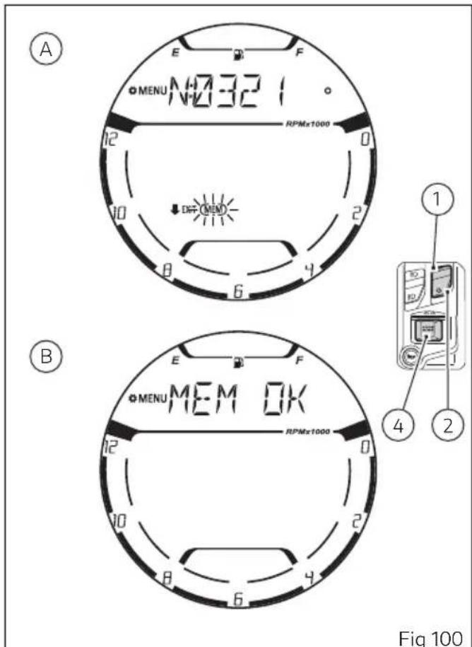 A MENU N:732 1 RPMx1000 12 0 10 2 8 4 6 B 1 ① ④ ② B MENU MEM OK RPMx1000 12 0 10 2 8 4 6 Fig 100