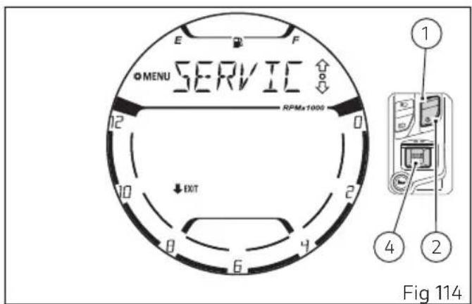 E F MENU SERVICE RPMx1000 EXIT Fig 114