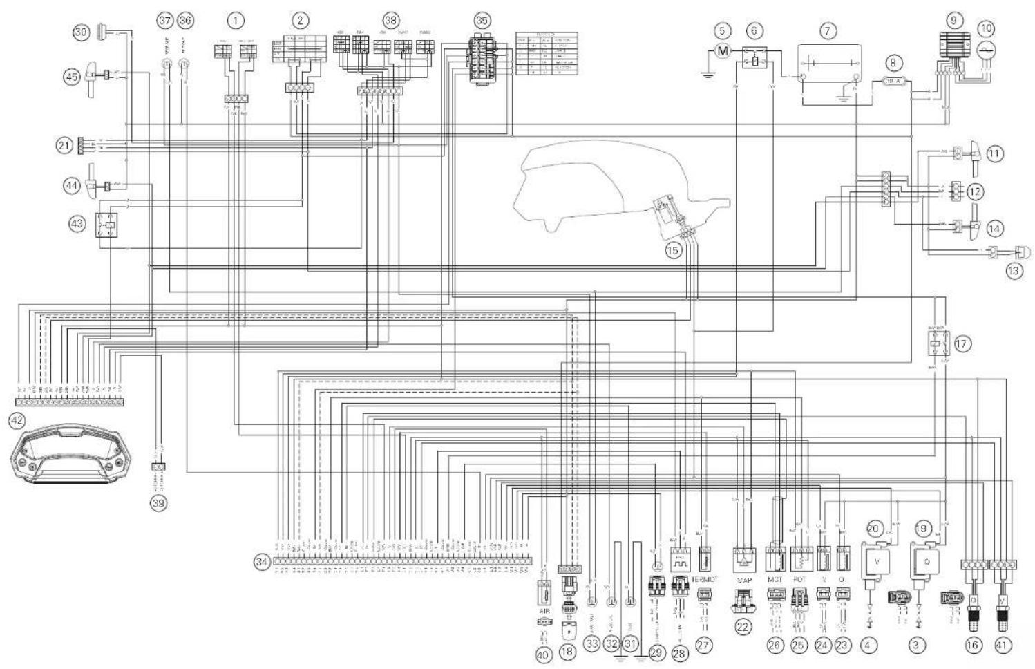 Technical schematic diagram of a car electrical panel and motor control system with numbered components and wiring connections.
