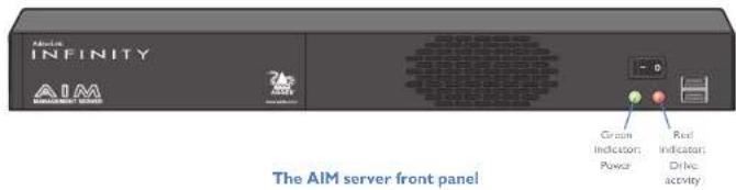 INFINITY AIM Gross Indicator: Power Real Indicator: Drive: activity The AIM server front panel