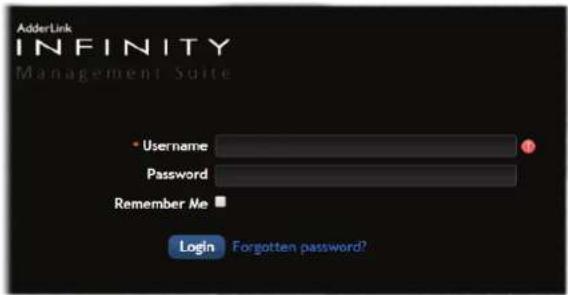 AdderLink INFINITY Management Suite Username Password Remember Me Login Forgotten password?