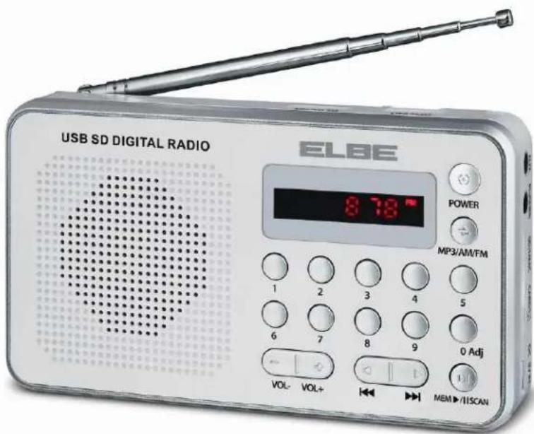 USB SD DIGITAL RADIO ELBE 878° POWER MP3/AM/FM 1 2 3 4 5 6 7 8 9 0 Adj VOL- VOL+ MEM >/I5CAN