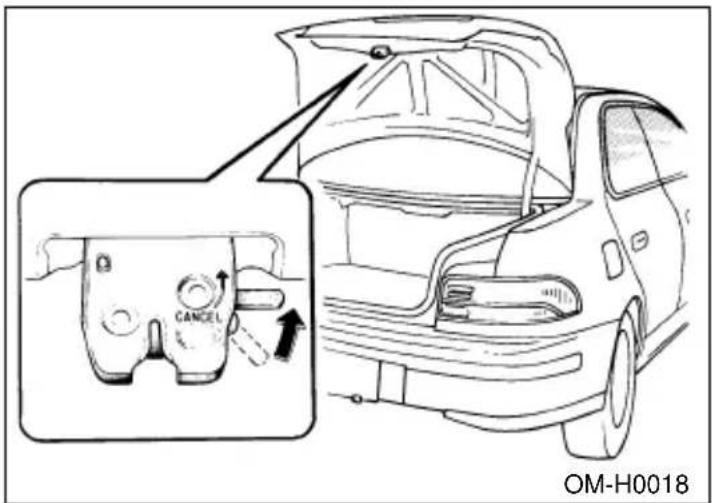 SUBARU Impreza Outback Sport (2001) - ▽To cancel the trunk lid release - 1