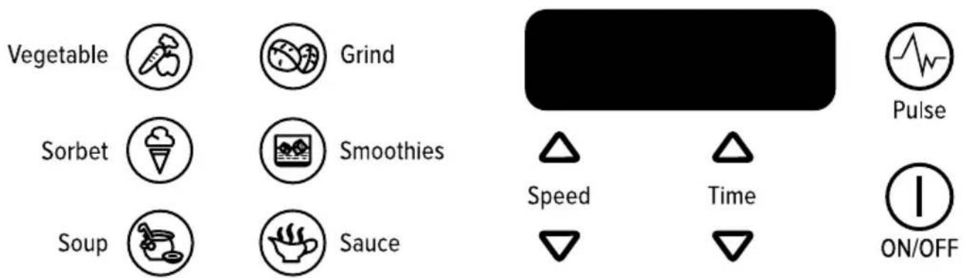 Vegetable Grind Sorbet Smoothies Soup Sauce Speed Time ON/OFF Pulse
