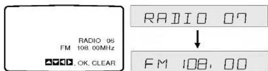 RADIO 06 FM 108.00MHz OK, CLEAR RADIO 07 ↓ FM 108.00
