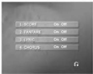 1. SCORE On Off 2. FANFARE On Off 3. LYRIC On Off 4. CHORUS On Off