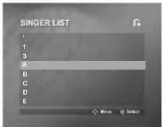SINGER LIST 1 3 A B C D E More Select