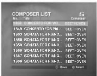 COMPOSER LIST No. Title Composer 1864 CONCERTO FOR VIO... BEETHOVEN 1849 CONCERTO FOR PIA... BEETHOVEN 1863 SONATA FOR PIANO... BEETHOVEN 1860 SONATA FOR PIANO... BEETHOVEN 1859 SONATA FOR PIANO... BEETHOVEN 1868 SONATA FOR PIANO... BEETHOVEN 1867 SONATA FOR PIANO... BEETHOVEN 1866 SONATA FOR PIANO... BEETHOVEN + None Select