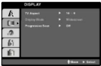 DISPLAY TV Aspect Display Mode Progressive Beam 16 : 8 Wide-screen DIF Move > Select