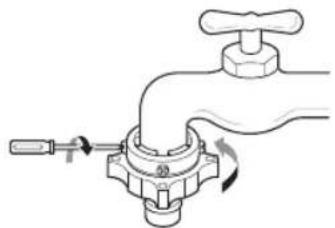 Illustration of a hand valve with a wrench and rotating valve (no text or symbols)