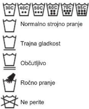 30°C 40°C 50°C 60°C 70°C 95°C Normalno strojno pranje Trajna gladkost Občutljivo Ročno pranje Ne perite