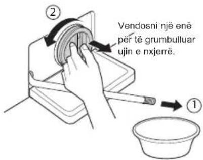 ② Vendosni një enë për të grumbulluar ujin e nxjerrë. ①