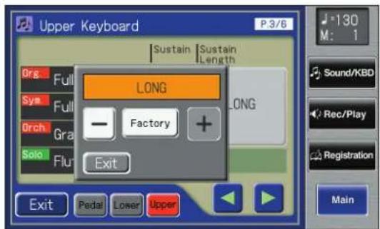 ROLAND Music Atelier AT-900 - For the part whose sustain length you wish to adjust, touch the Sustain "SHORT/MIDDLE/LONG" display. - 1