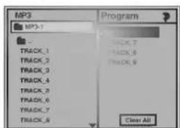 MP3 MP3-1 TRACK_1 TRACK_2 TRACK_3 TRACK_4 TRACK_5 TRACK_6 TRACK_7 TRACK_8 Program TRACK_7 TRACK_8 TRACK_9 Clear All