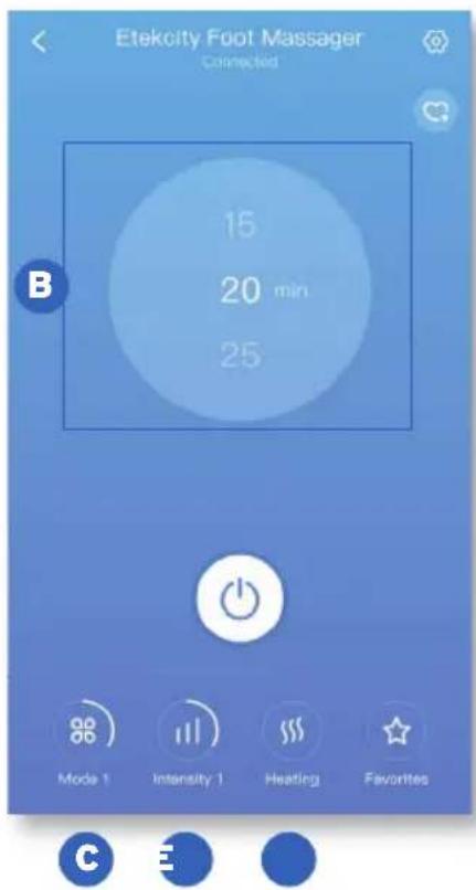 EtekoCity Foot Massager Connected 15 20 min 25 B Mode 1 Intensity 1 Heating Favorites C