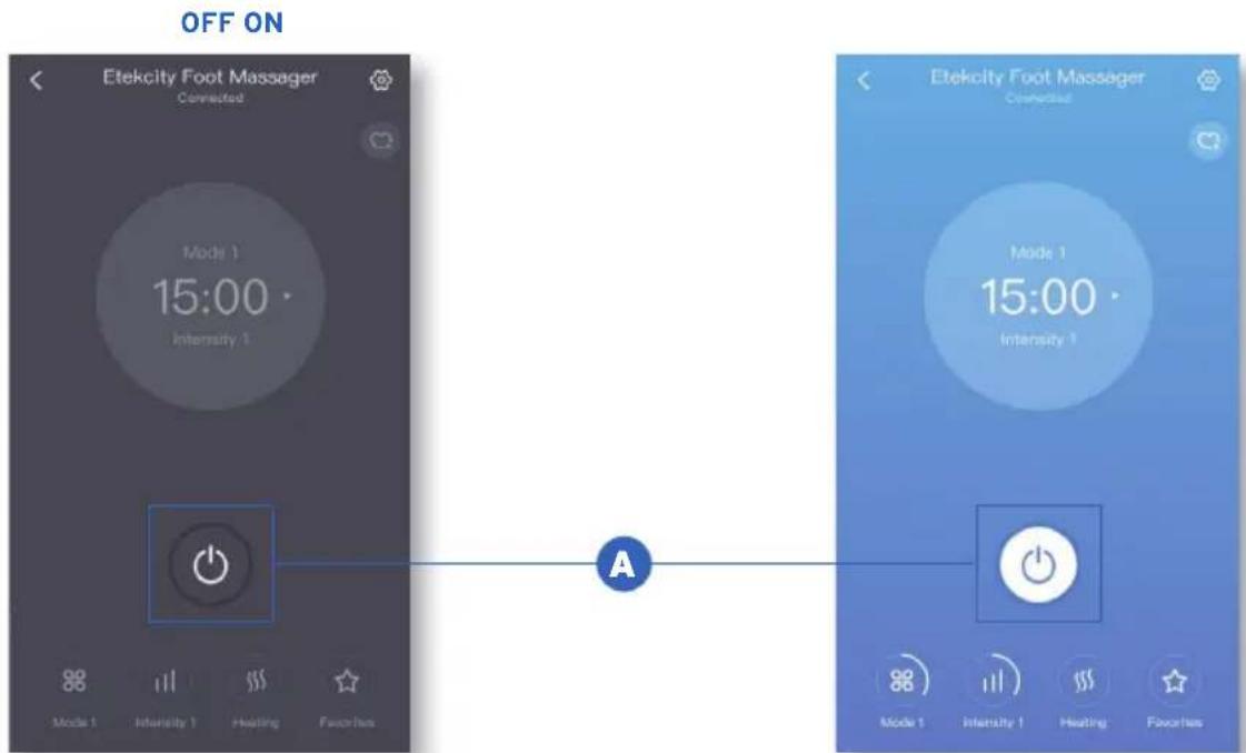 OFF ON Etekcity Foot Massager Connected Mode 1 15:00 · Intensity 1 Mode 1 Intensity 1 Heating Favorites A Etekcity Foot Massager Connected Mode 1 15:00 · Intensity 1 Mode 1 Intensity 1 Heating Favorites