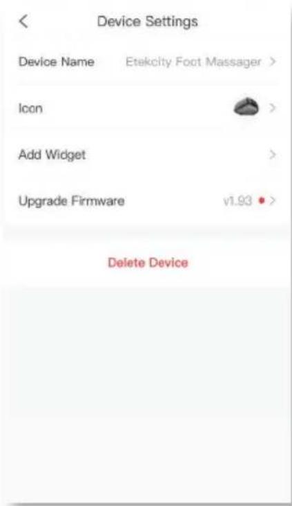 Device Settings Device Name Etekcity Foot Massager > Icon Add Widget Upgrade Firmware v1.93 • > Delete Device