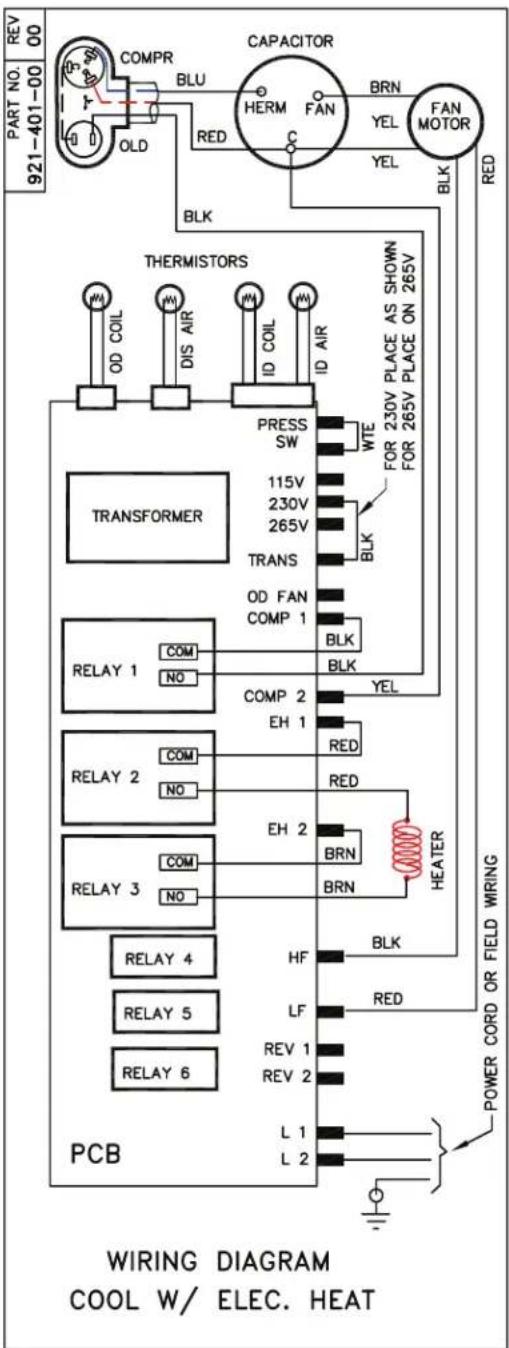 Friedrich PDE07K3SE - WIRING DIAGRAM COOL WITH ELECTRIC HEAT - 1