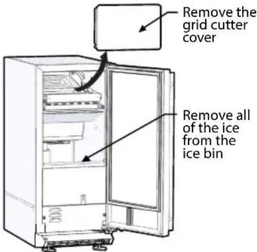 Remove the grid cutter cover Remove all of the ice from the ice bin