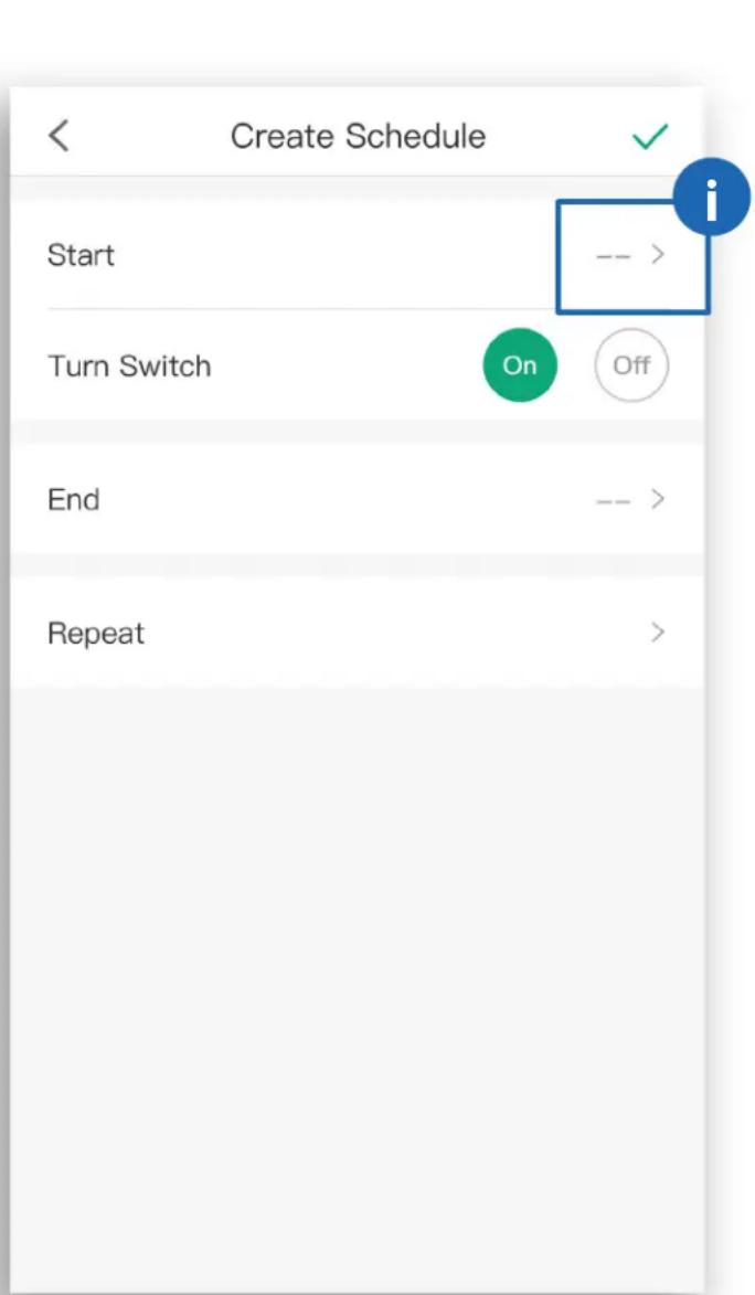 Create Schedule Start -- > Turn Switch On Off End -- > Repeat >