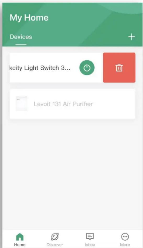 My Home Devices + kcity Light Switch 3... Levoit 131 Air Purifier Home Discover Inbox More