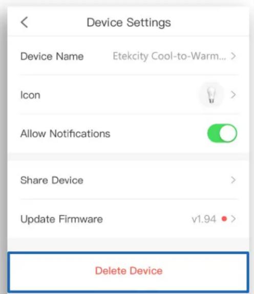 Device Settings Device Name Etekcity Cool-to-Warm... Icon Allow Notifications Share Device Update Firmware v1.94 • > Delete Device