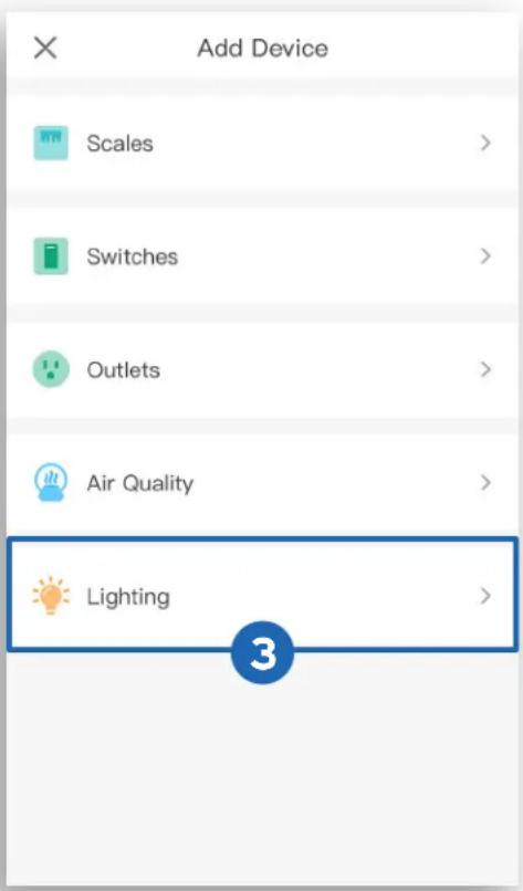 Add Device Scales > Switches > Outlets > Air Quality > Lighting >