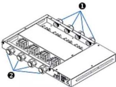 Technical diagram of an electronic device with labeled components and connection points