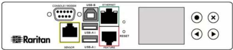 CONSOLE / WOODER USB-B ETHERNET SENSOR USB-A FEATURE RESET Raritan