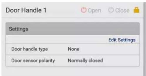 Door Handle 1 Settings Edit Settings Door handle type None Door sensor polarity Normally closed