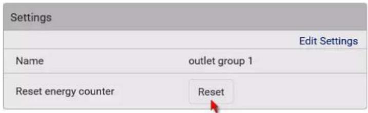 Settings Edit Settings Name outlet group 1 Reset energy counter Reset