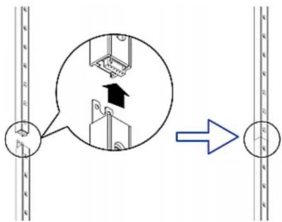 Diagram illustrating a mechanical assembly process with labeled components and directional arrow