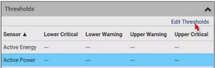 Thresholds Edit Thresholds Sensor ▲ Lower Critical Lower Warning Upper Warning Upper Critical Active Energy --- --- --- --- Active Power --- --- --- ---