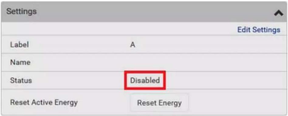 Settings Edit Settings Label A Name Status Disabled Reset Active Energy Reset Energy