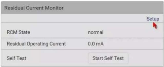 Residual Current Monitor Setup RCM State normal Residual Operating Current 0.0 mA Self Test Start Self Test