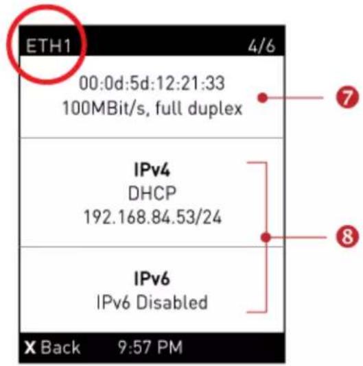 ETH1 00:0d:5d:12:21:33 100MBit/s, full duplex IPv4 DHCP 192.168.84.53/24 IPv6 IPv6 Disabled X Back 9:57 PM